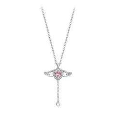 Fairy Wings Pink Heart Crystal Pendant